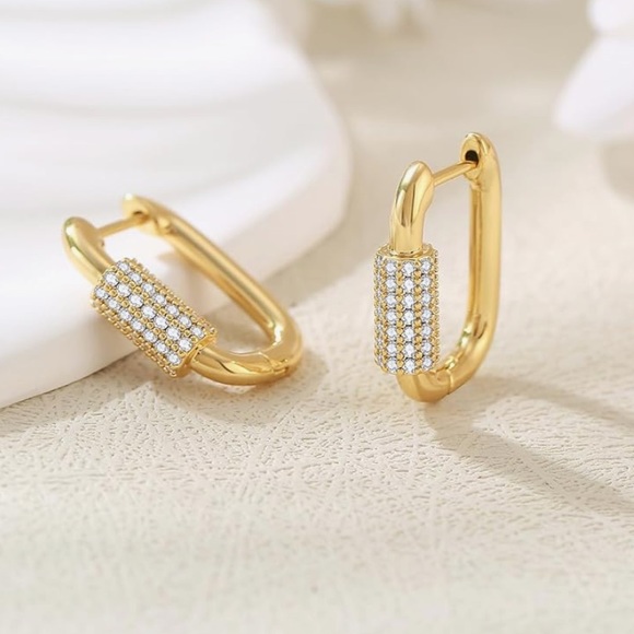 Jewelry - 15K Gold Plated Rectangular Hoop Earrings